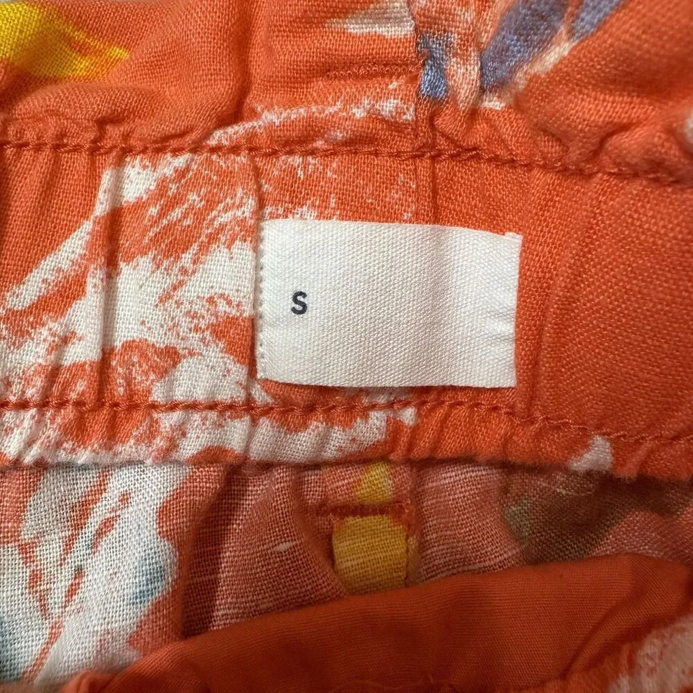 Gap Paperbag Pull Shorts Womens Small Orange Tropical Floral Linen Blend Summer